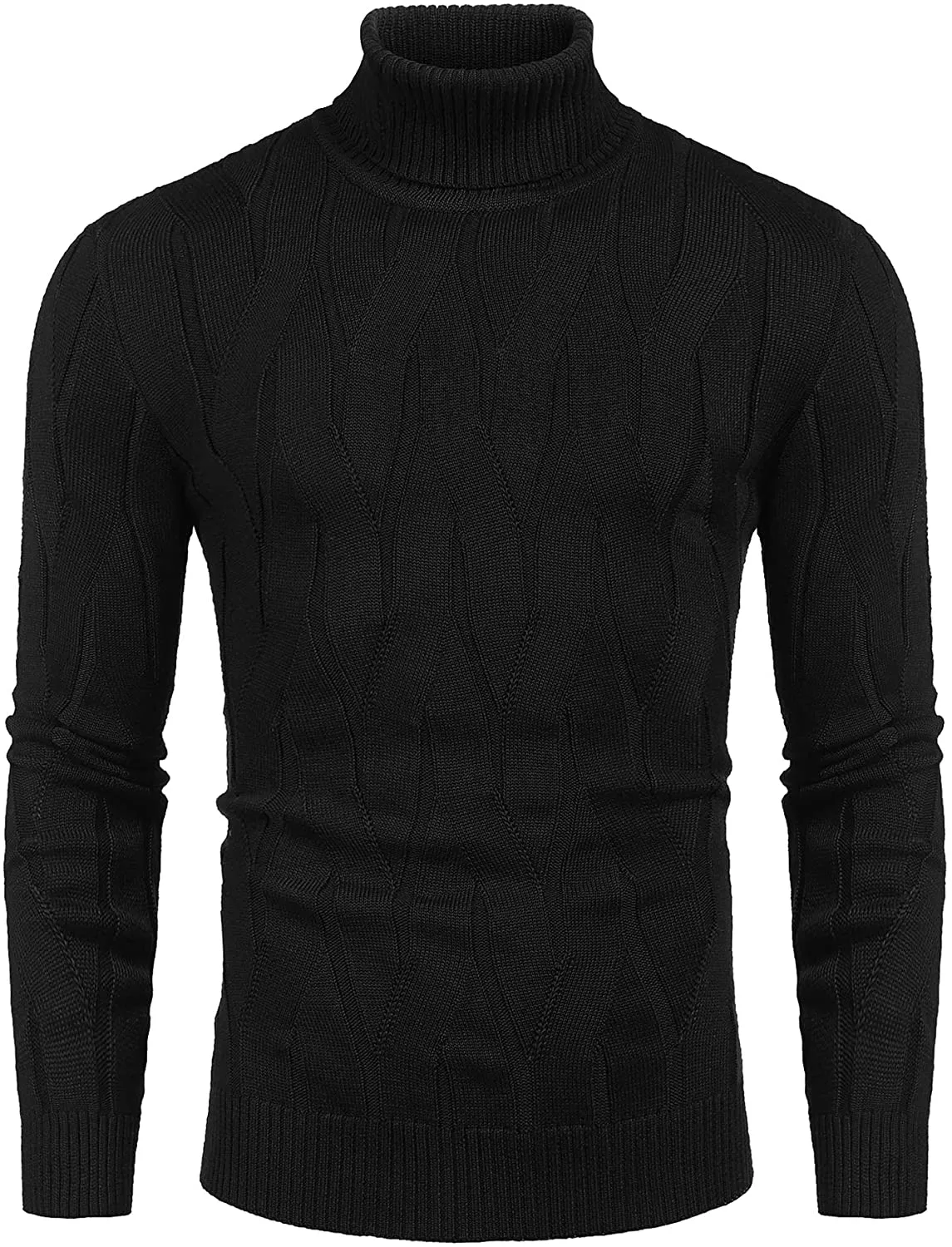 Men's Black Slim Fit Turtleneck Sweater Casual Knitted Pullover Sweater