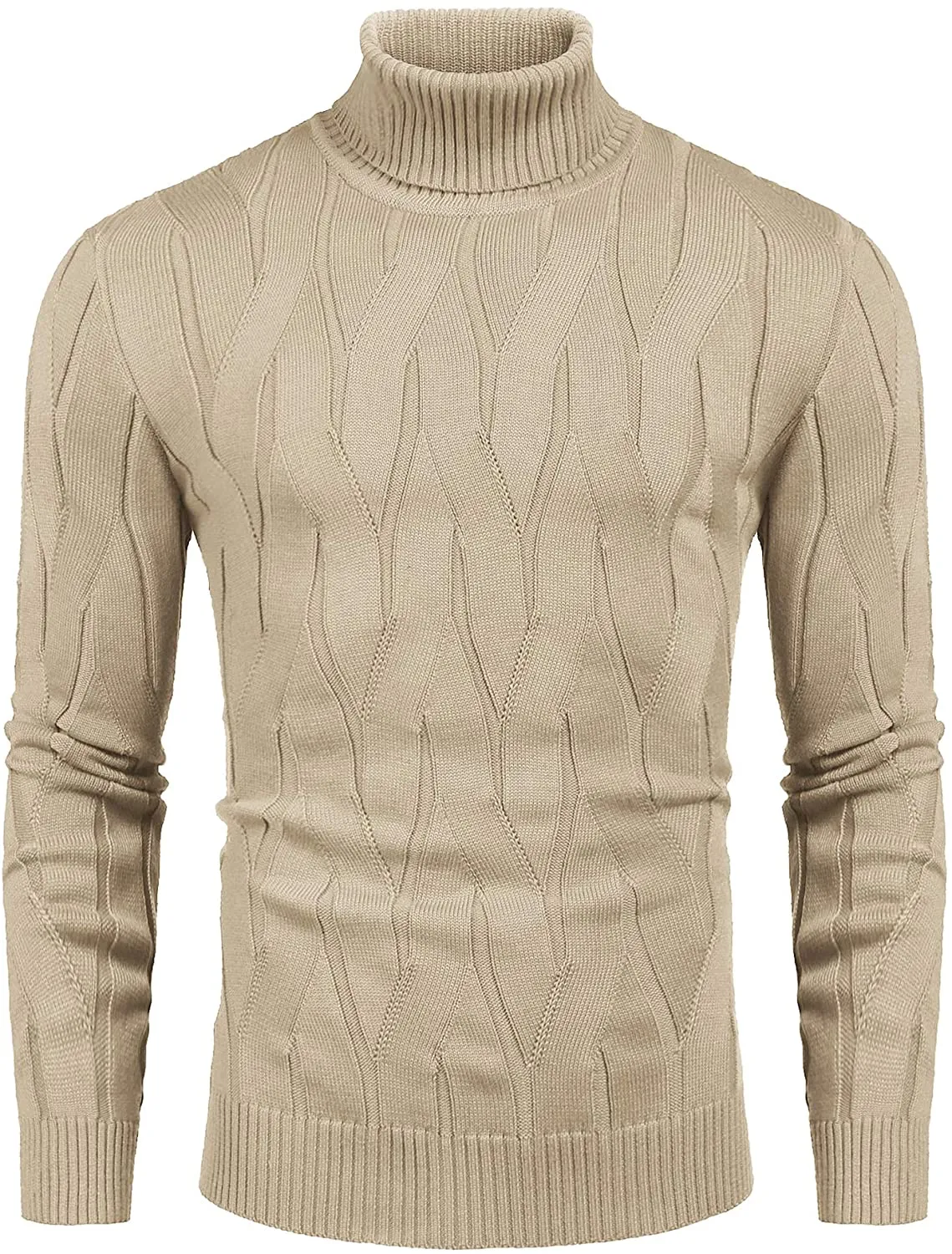 Men's Black Slim Fit Turtleneck Sweater Casual Knitted Pullover Sweater