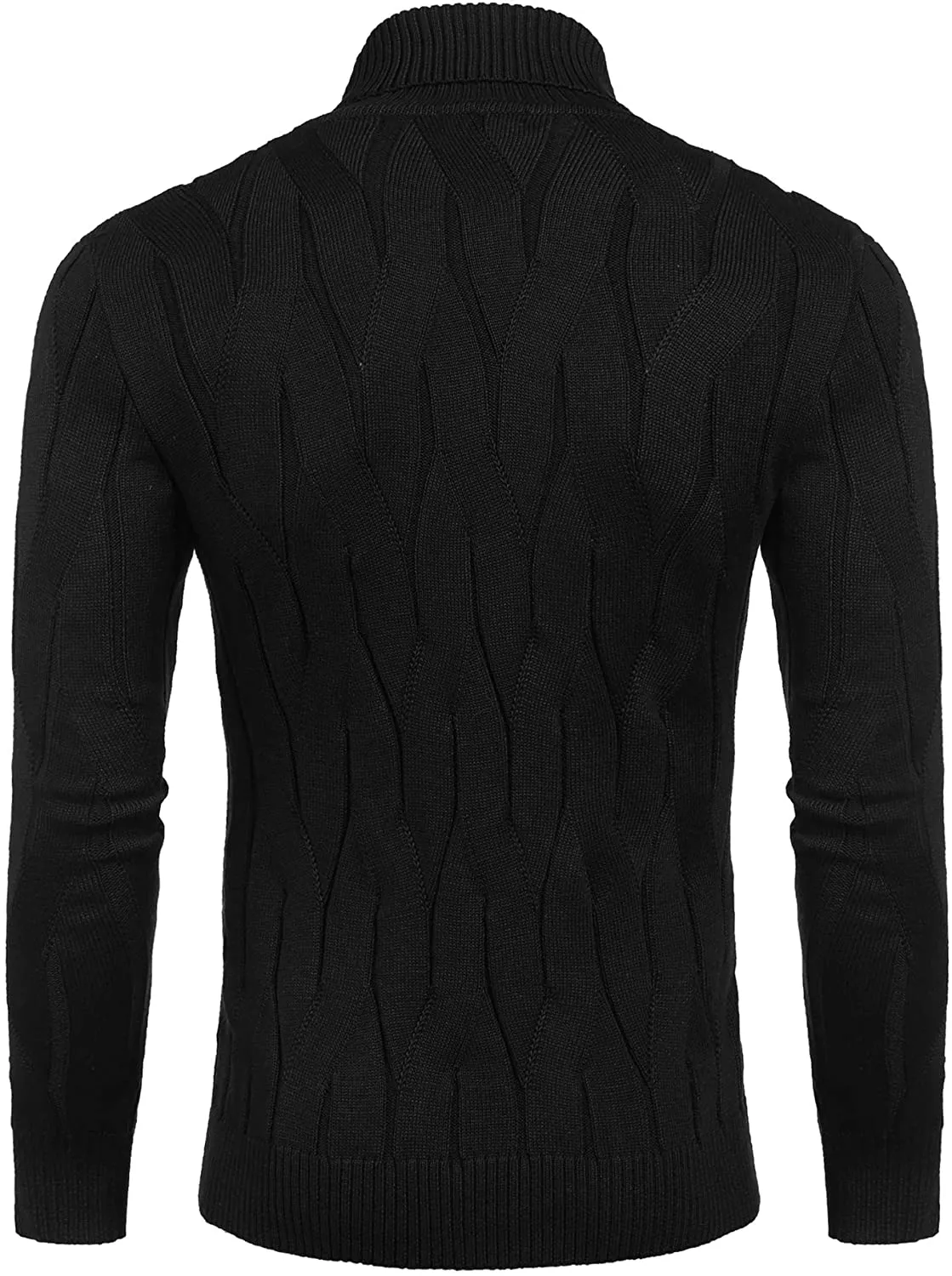 Men's Black Slim Fit Turtleneck Sweater Casual Knitted Pullover Sweater