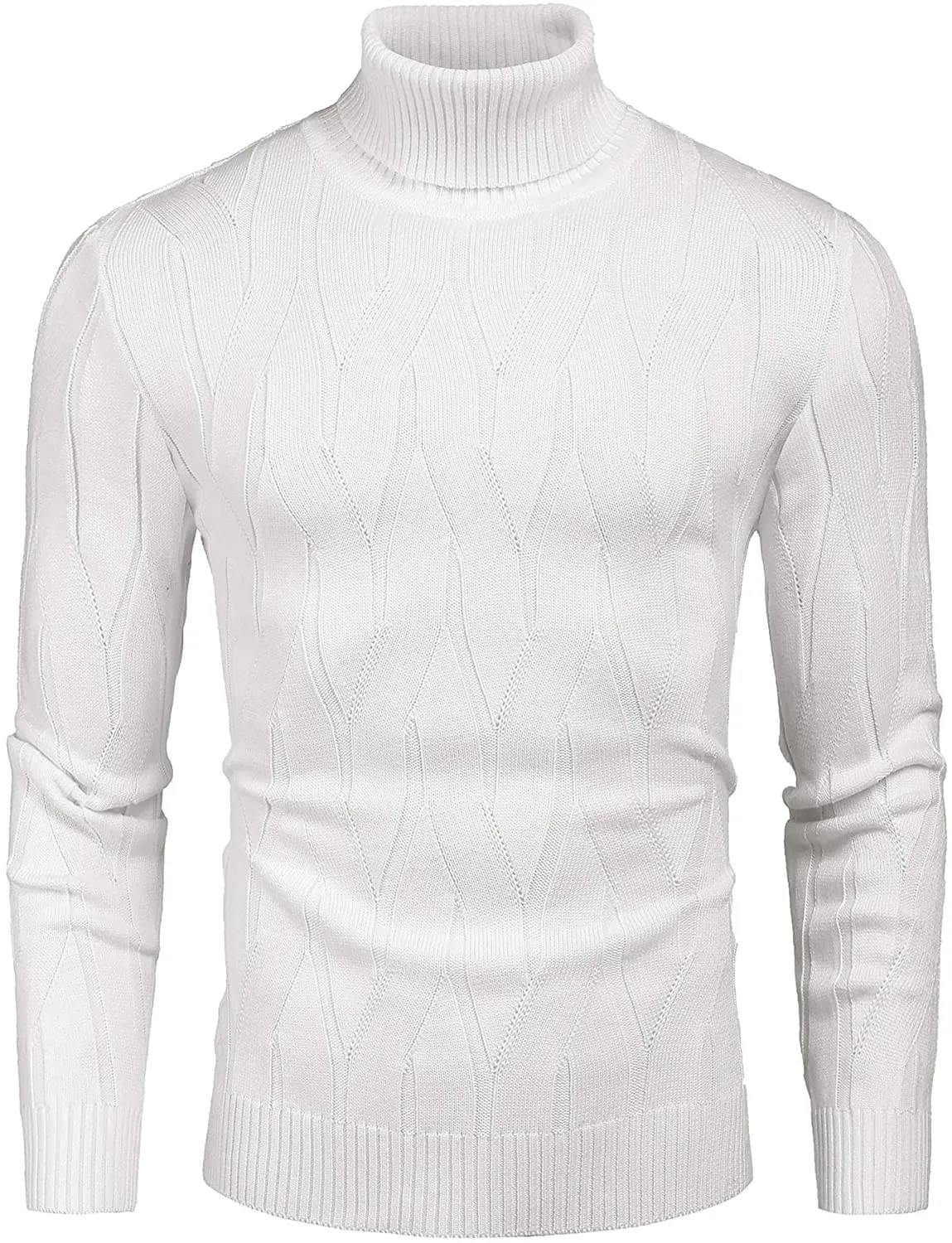 Men's Black Slim Fit Turtleneck Sweater Casual Knitted Pullover Sweater
