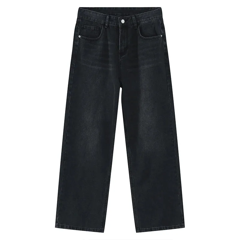 Men's Jeans New Korean Personality Straight Wide Leg Pants Fashion Autumn Winter Vintage Male Trousers 9A5577
