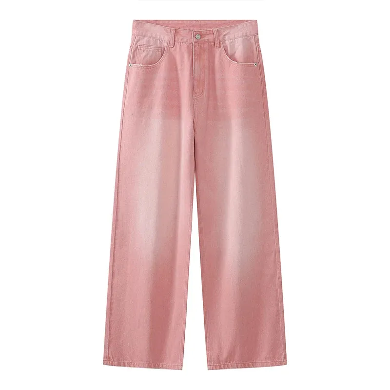 Men's Jeans New Korean Personality Straight Wide Leg Pants Fashion Autumn Winter Vintage Male Trousers 9A5577