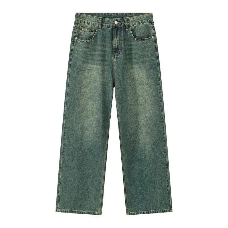 Men's Jeans New Korean Personality Straight Wide Leg Pants Fashion Autumn Winter Vintage Male Trousers 9A5577