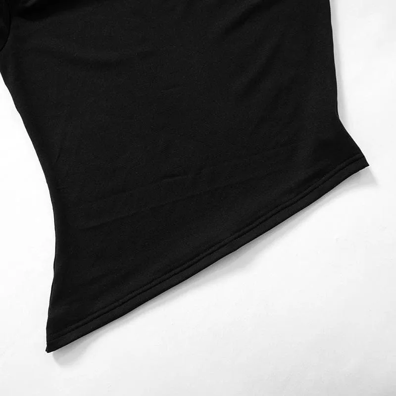 Mesh patchwork irregular solid long sleeve top
