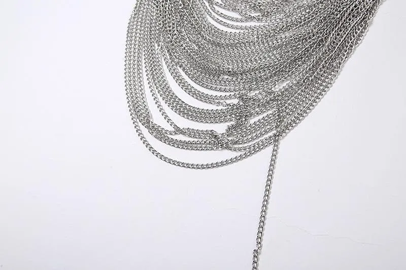 Metal chain see through o ring halter backless crop top