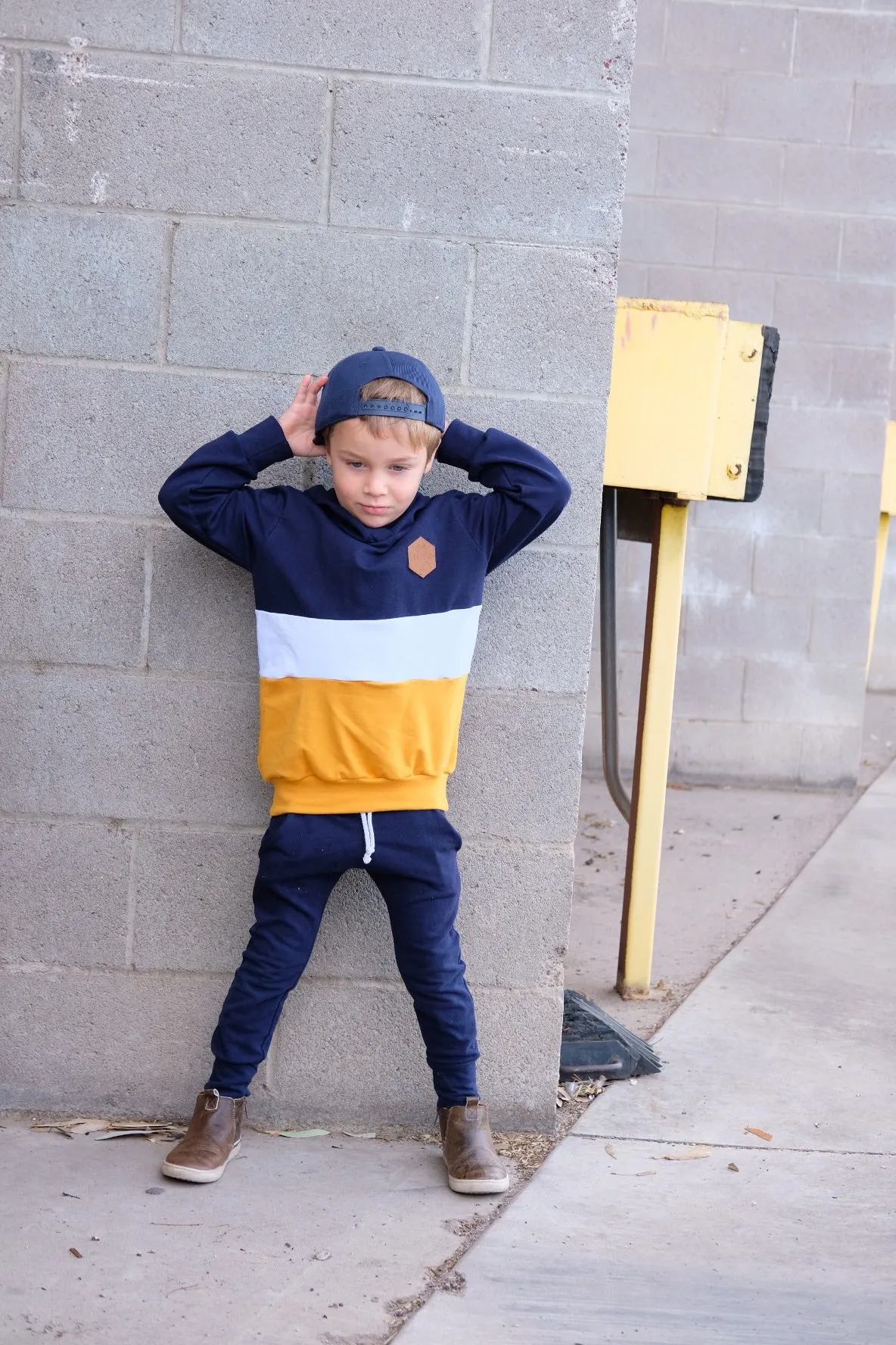Navy/Mustard Color Block Hoodie