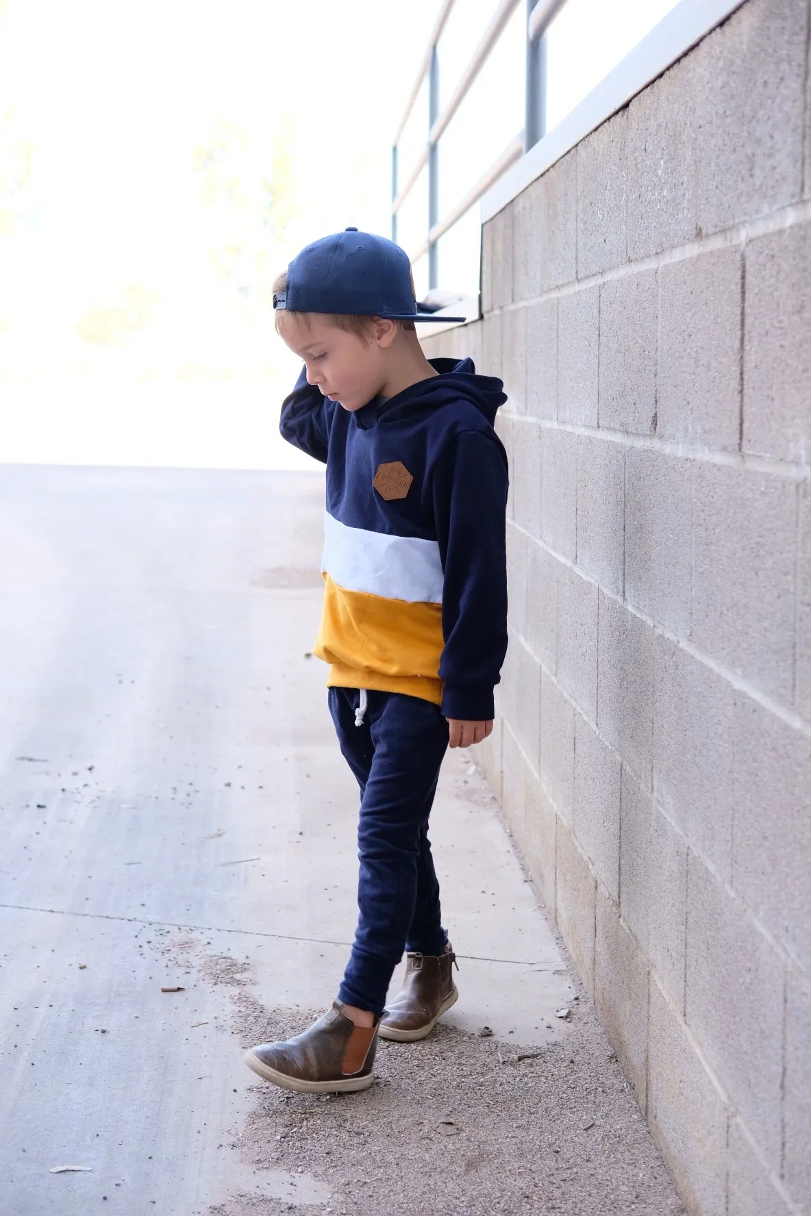 Navy/Mustard Color Block Hoodie
