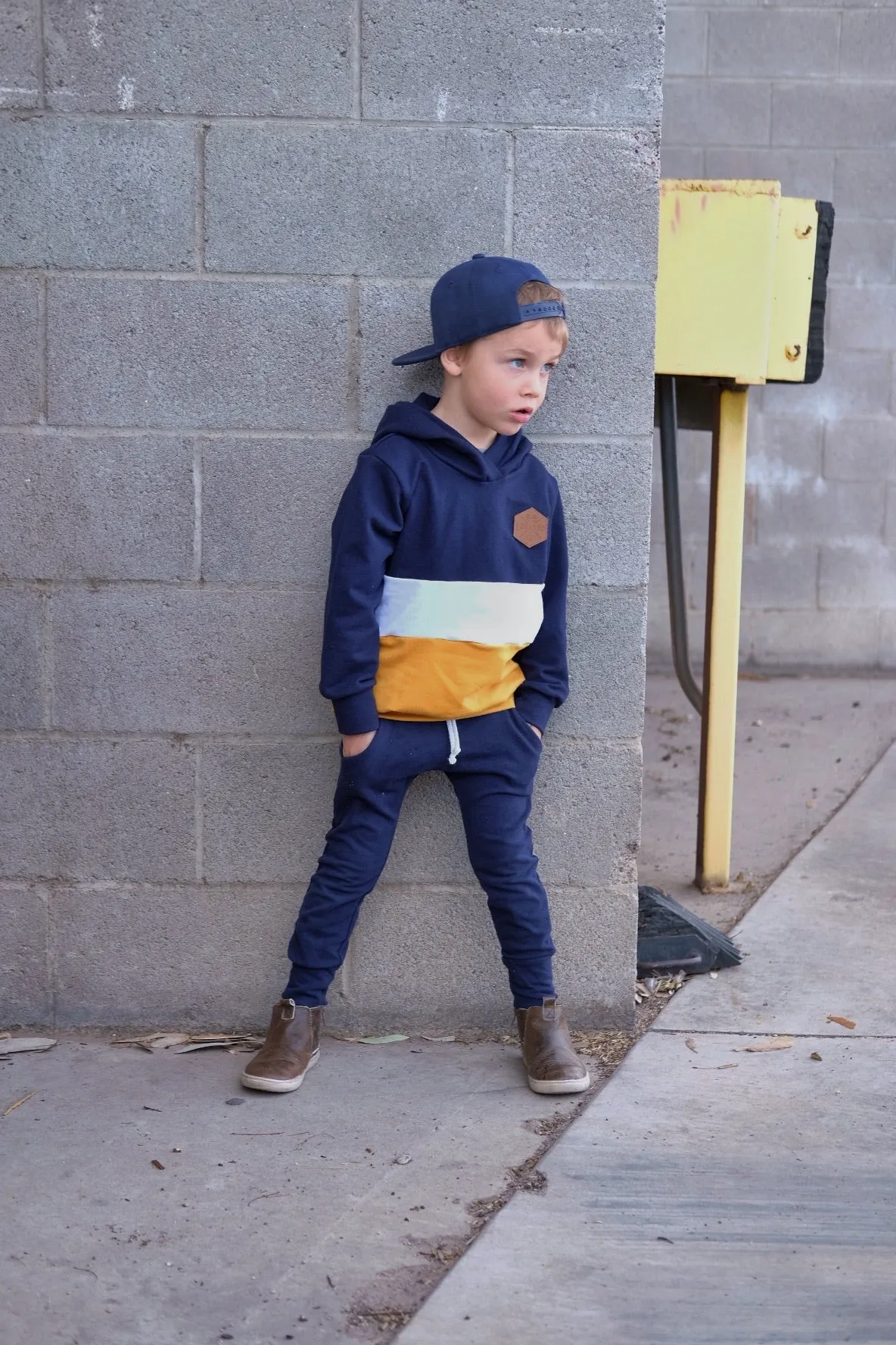 Navy/Mustard Color Block Hoodie
