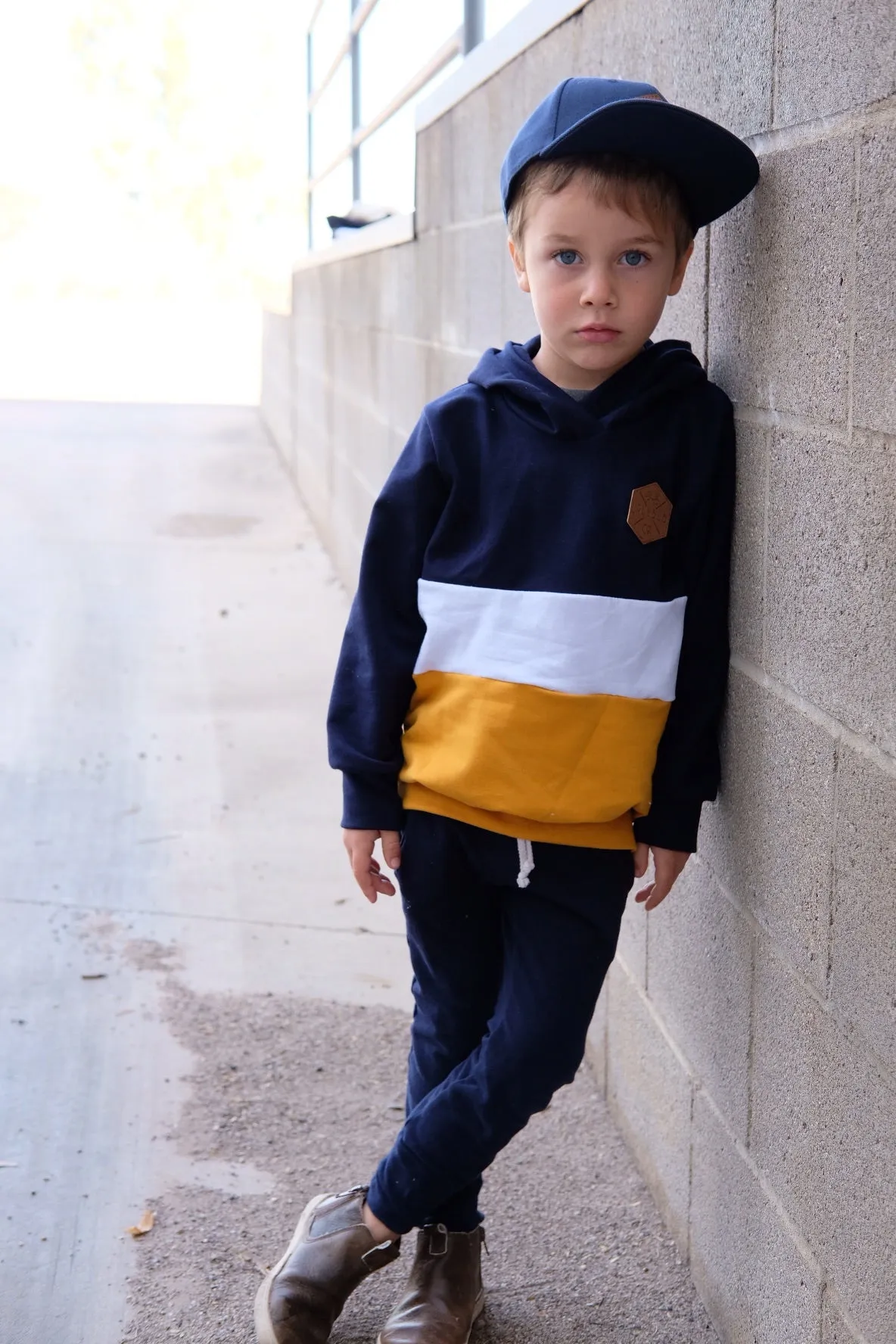 Navy/Mustard Color Block Hoodie