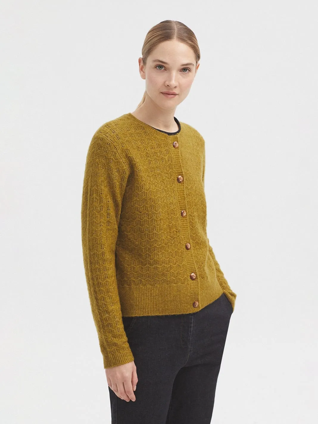 Nice Things Openwork Cashmere Blend Cardigan Green