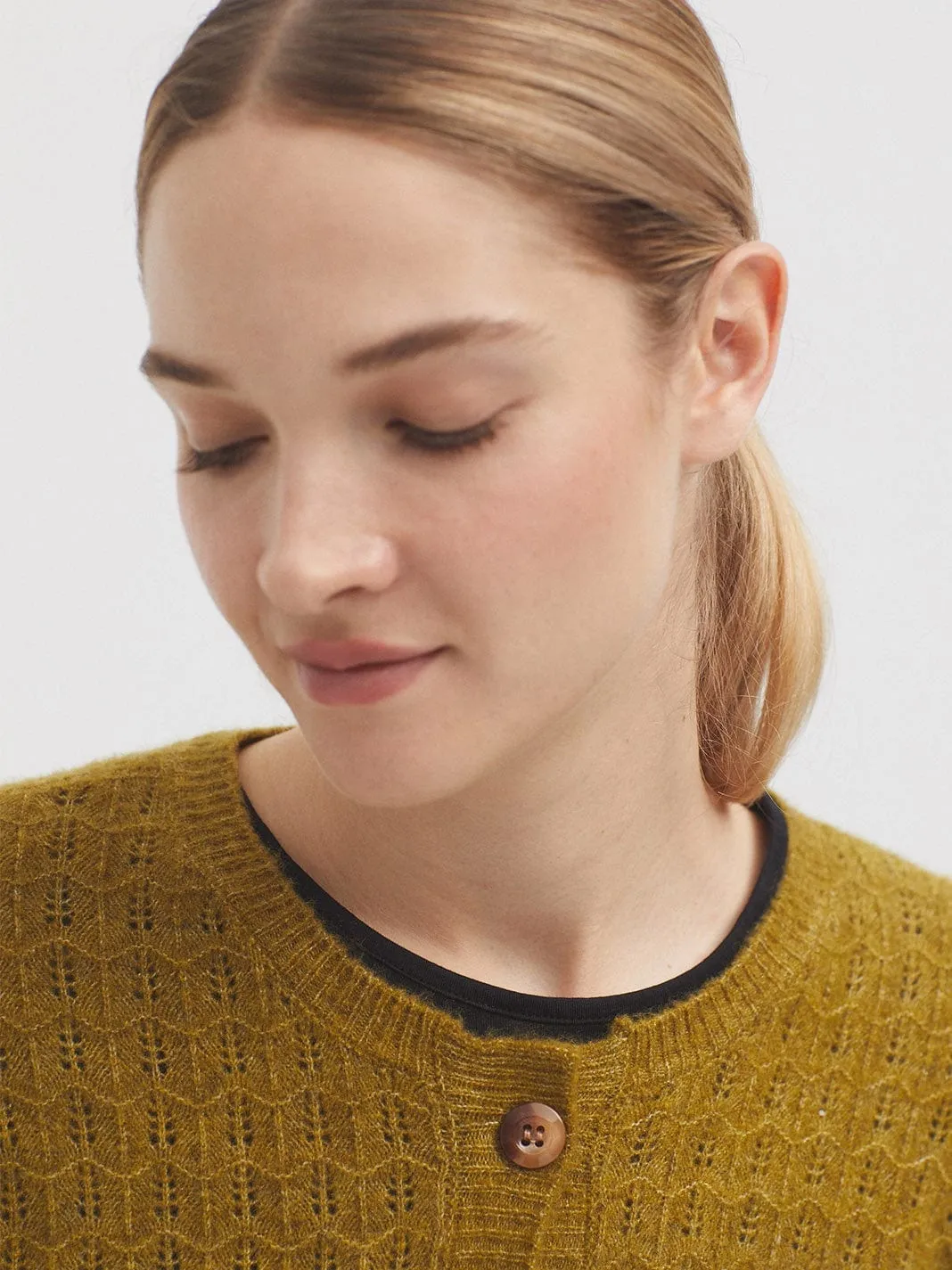 Nice Things Openwork Cashmere Blend Cardigan Green
