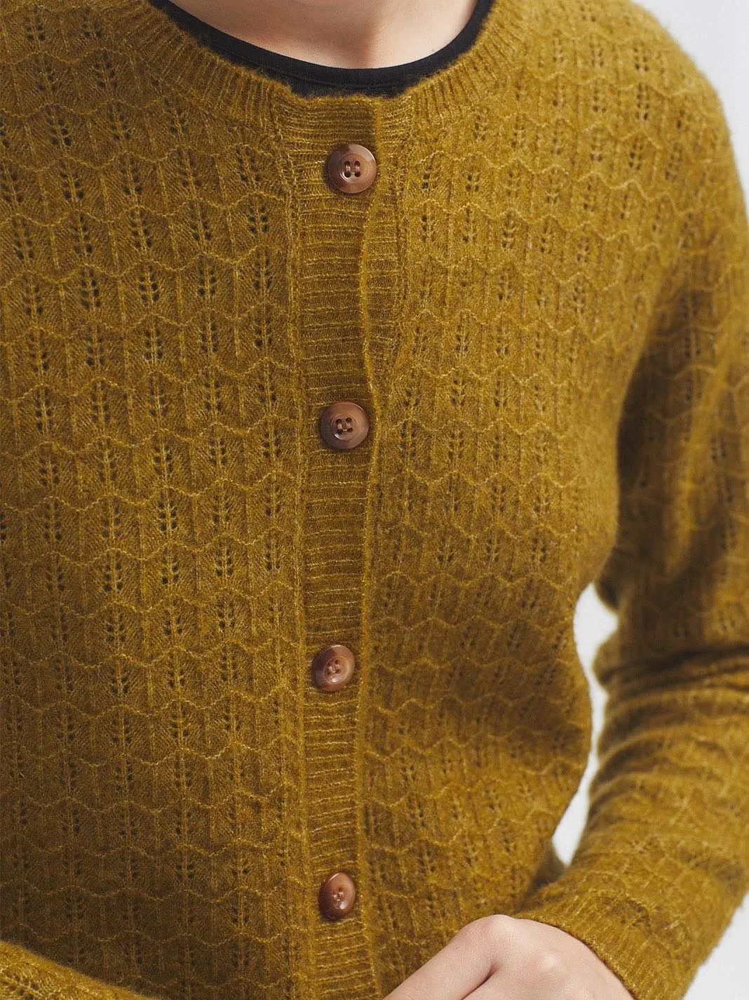 Nice Things Openwork Cashmere Blend Cardigan Green