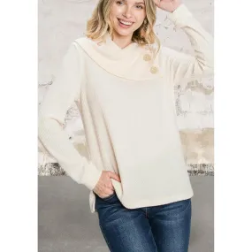 Off White Buttoned Flap Mock Sweater