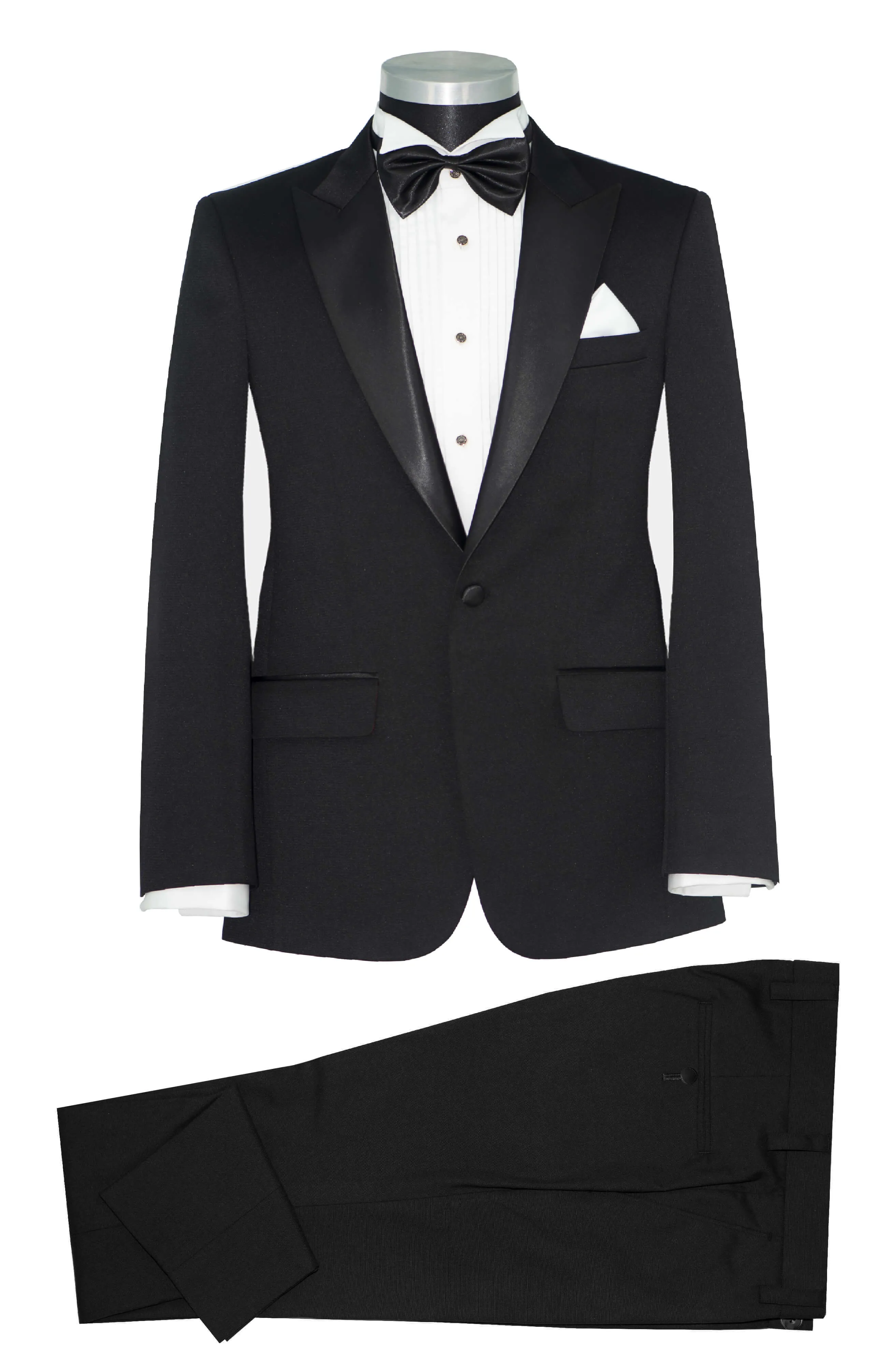 PEAK LAPEL SLIM FIT BLACK TUXEDO SUIT FOR MEN