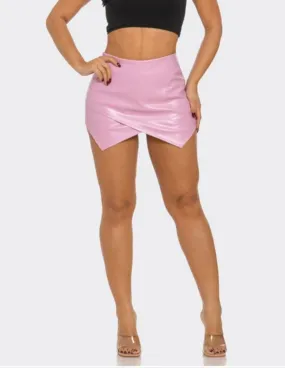 Pink Pu Leather Skort