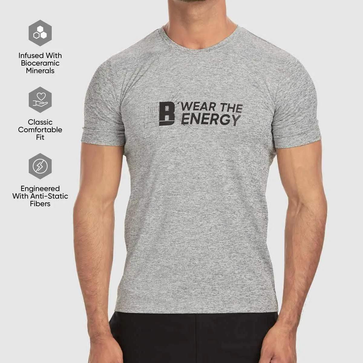 Printed Crew Neck Tee - Grey Melange