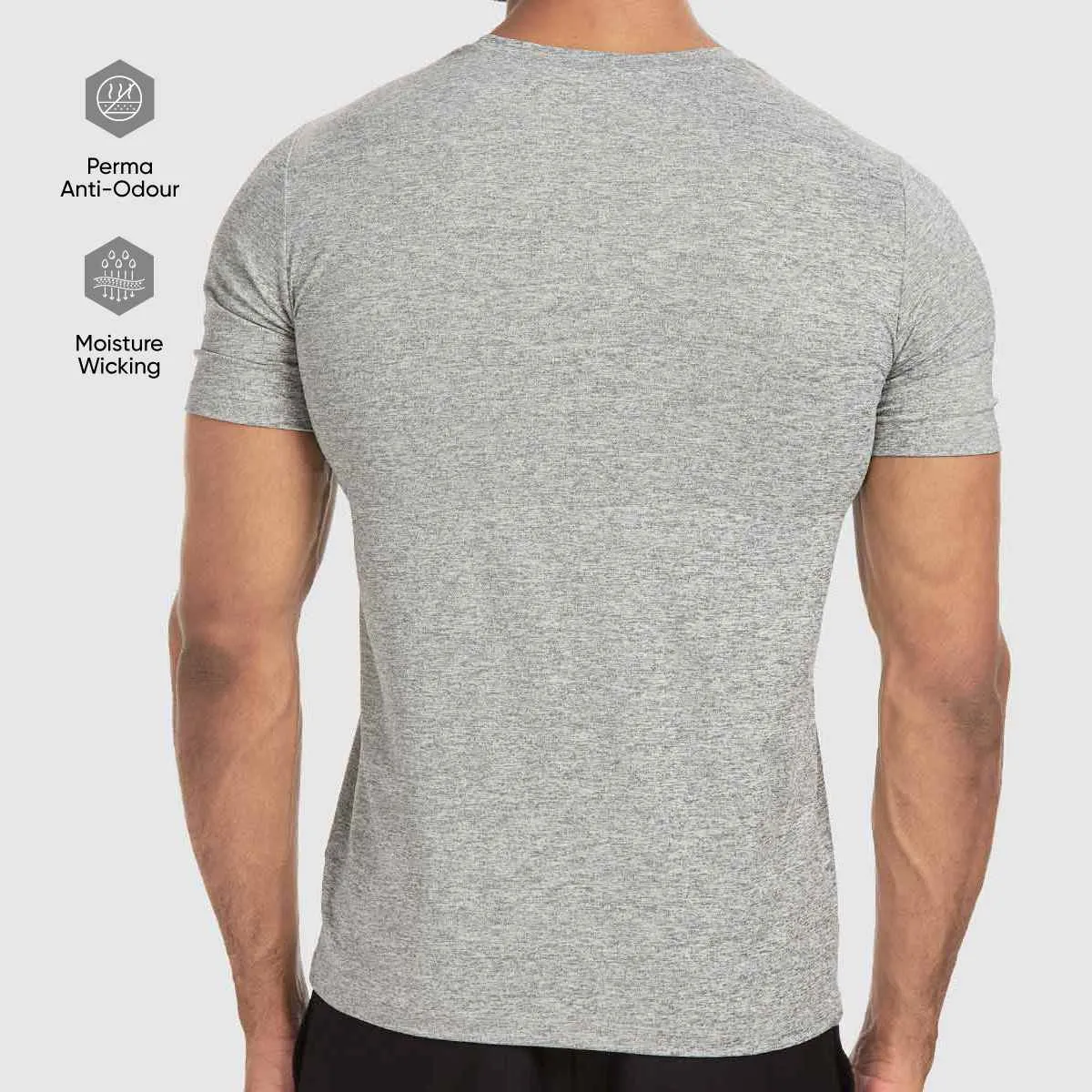 Printed Crew Neck Tee - Grey Melange