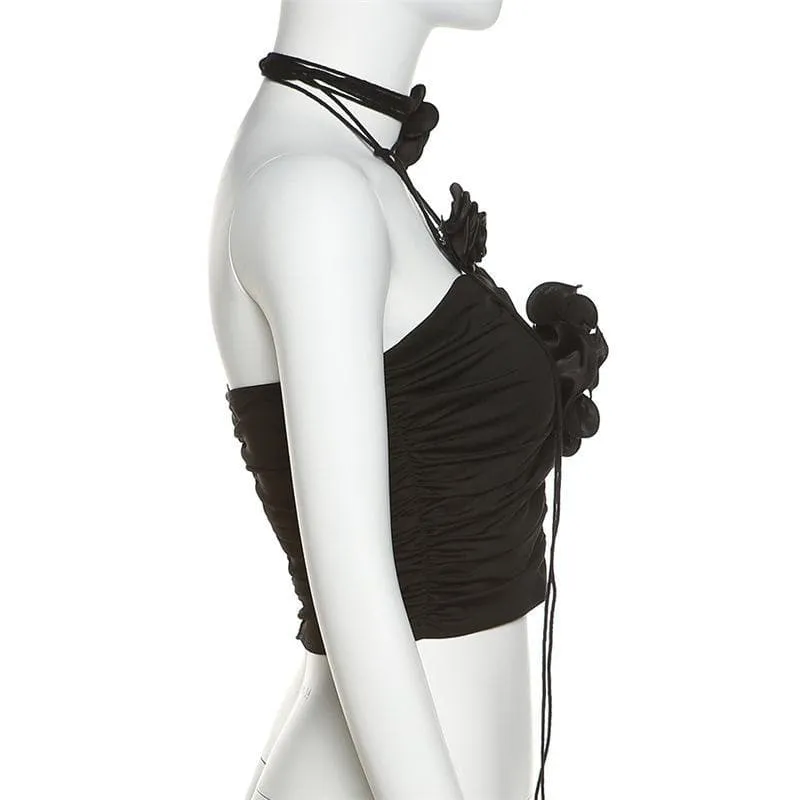 Ruched appliques solid top