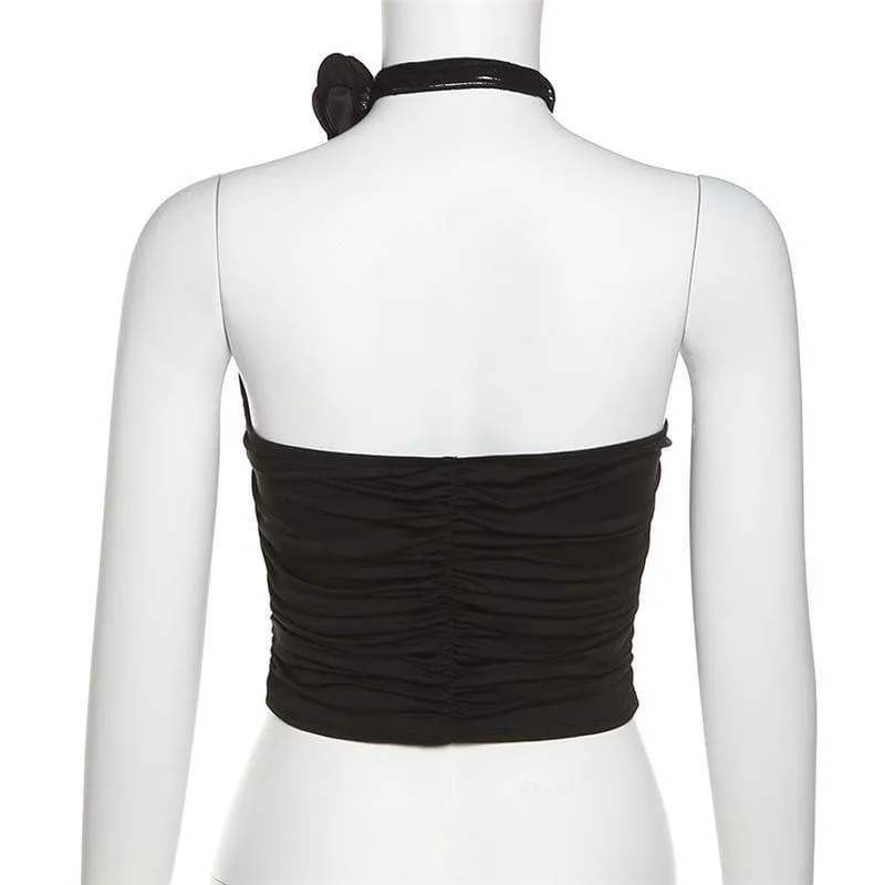 Ruched appliques solid top