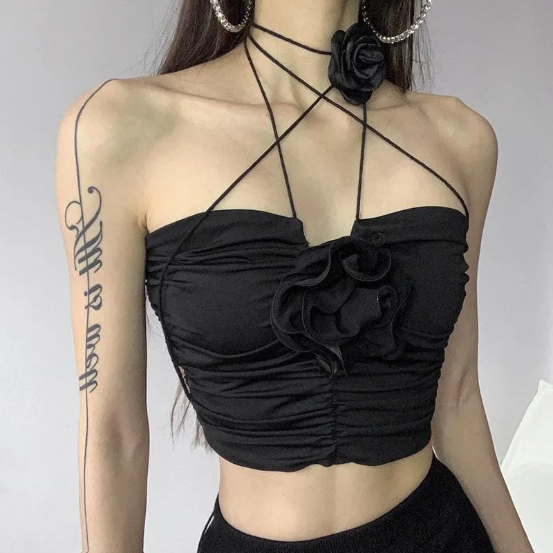Ruched appliques solid top