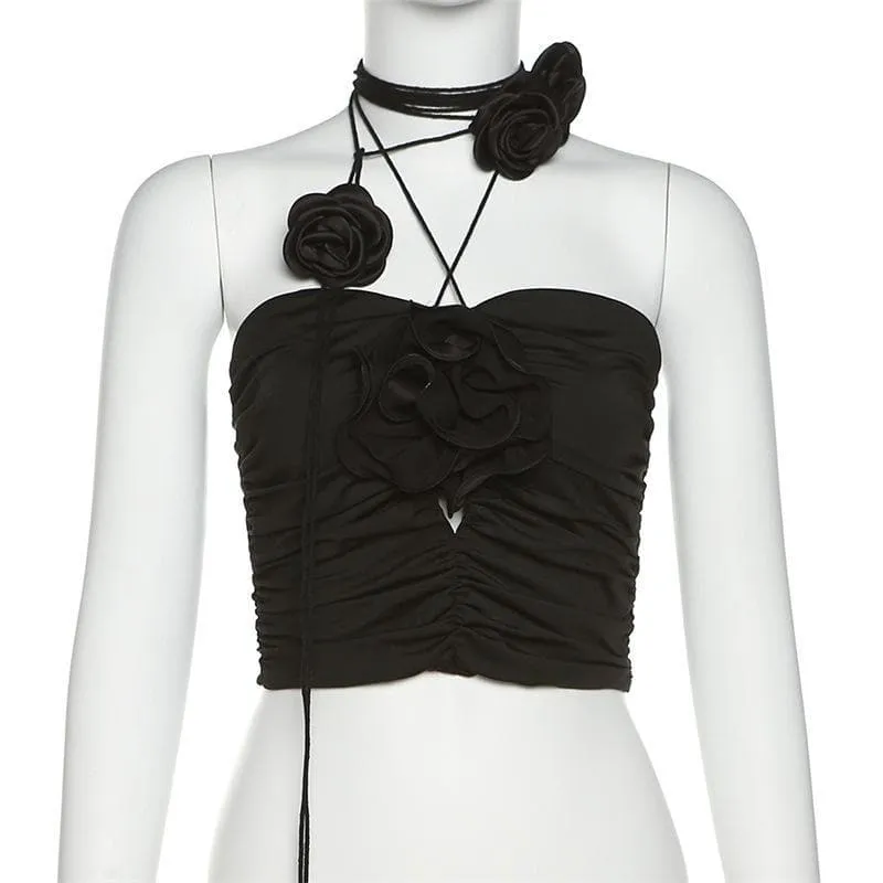 Ruched appliques solid top