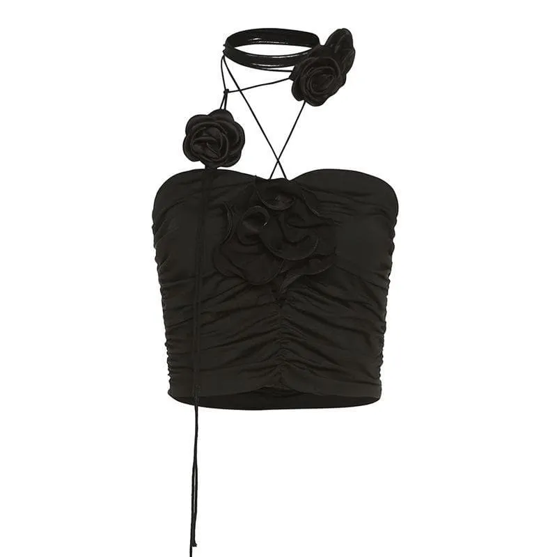 Ruched appliques solid top