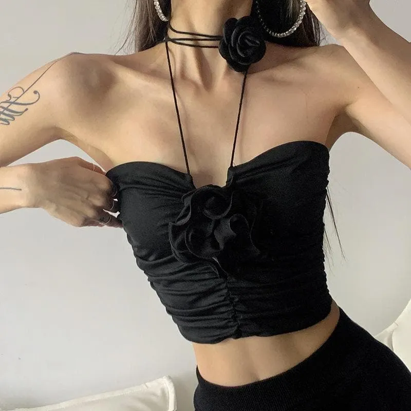 Ruched appliques solid top