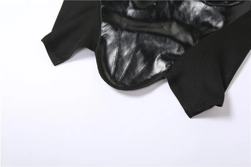 Sleeveless cross front PU leather halter self tie backless crop top