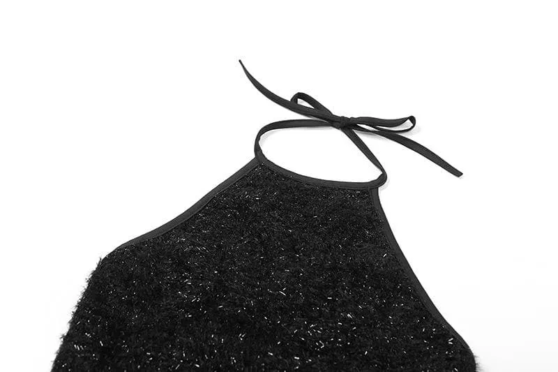 Textured halter self tie backless solid crop top