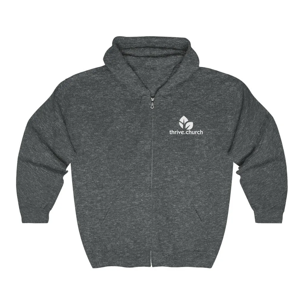 White Logo Heavy Blend™ Full Zip Hooded Sweatshirt