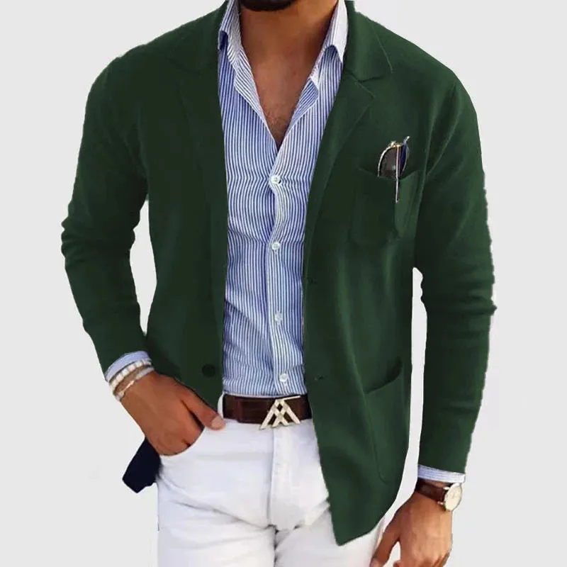 Wiaofellas  -  Casual Suit Jackets For Mens Autumn Vintage Solid Color Long Sleeve Buttoned Lapel Blazer Jacket Men Fashionable Slim Suit Coats