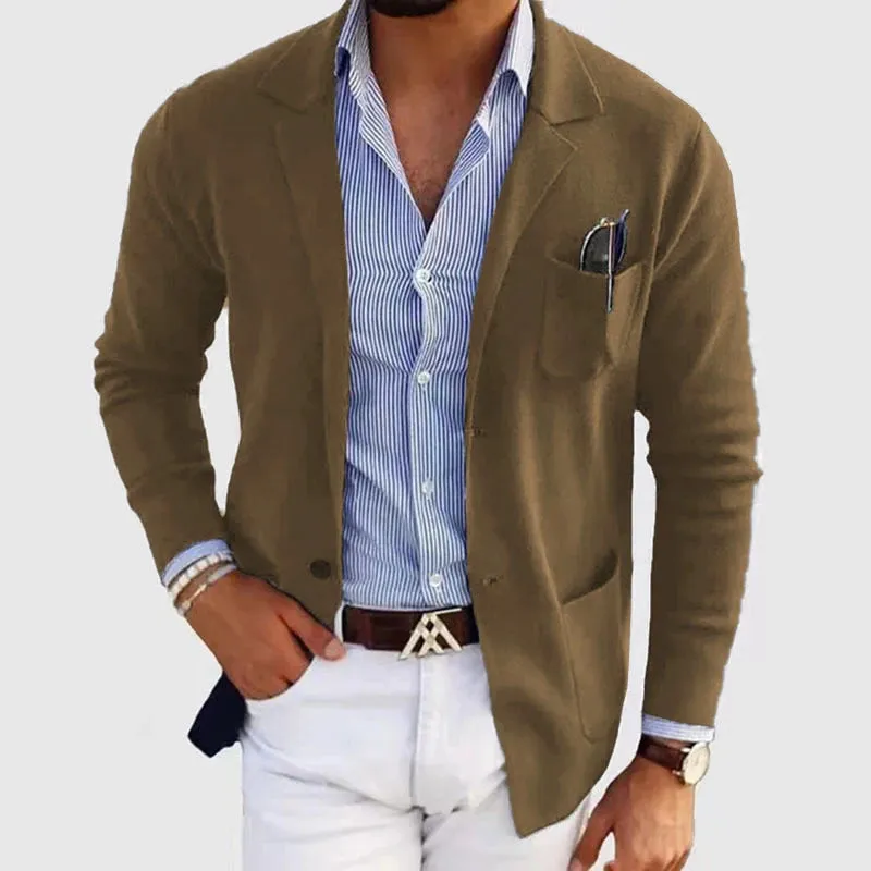 Wiaofellas  -  Casual Suit Jackets For Mens Autumn Vintage Solid Color Long Sleeve Buttoned Lapel Blazer Jacket Men Fashionable Slim Suit Coats