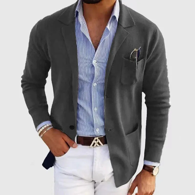 Wiaofellas  -  Casual Suit Jackets For Mens Autumn Vintage Solid Color Long Sleeve Buttoned Lapel Blazer Jacket Men Fashionable Slim Suit Coats