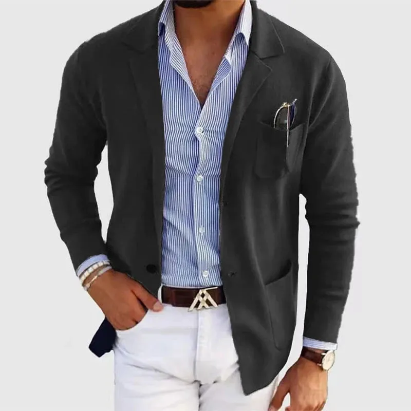 Wiaofellas  -  Casual Suit Jackets For Mens Autumn Vintage Solid Color Long Sleeve Buttoned Lapel Blazer Jacket Men Fashionable Slim Suit Coats