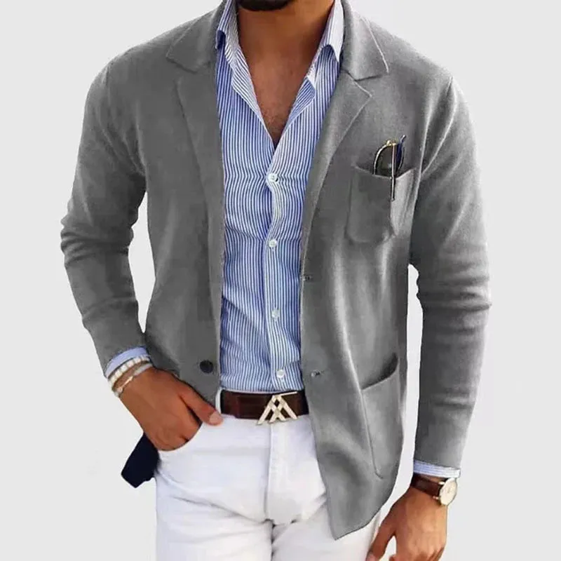 Wiaofellas  -  Casual Suit Jackets For Mens Autumn Vintage Solid Color Long Sleeve Buttoned Lapel Blazer Jacket Men Fashionable Slim Suit Coats