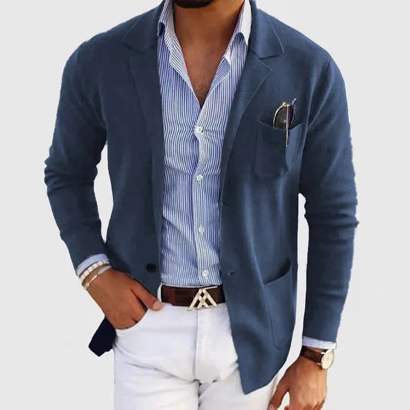 Wiaofellas  -  Casual Suit Jackets For Mens Autumn Vintage Solid Color Long Sleeve Buttoned Lapel Blazer Jacket Men Fashionable Slim Suit Coats
