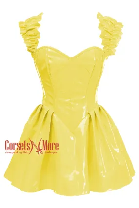 Womens Yellow PVC Leather Shoulder Strap Overbust Plus Size Corset Top