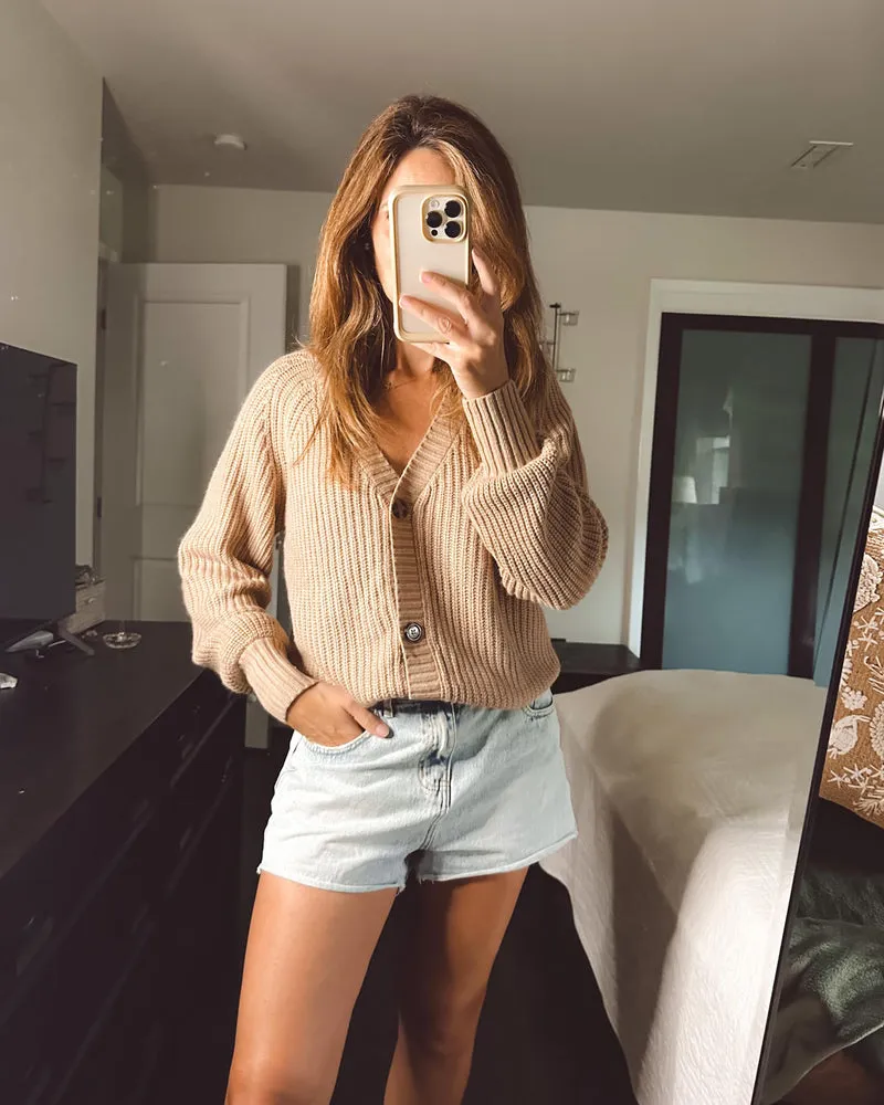 Zeagoo Women's 2023 Fall Chunky Knit Cardigans Open Front Long Sleeve V Neck Button Loose Cardigan Sweaters