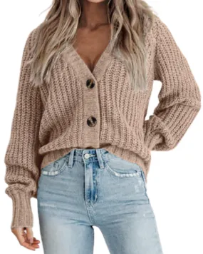 Zeagoo Women's 2023 Fall Chunky Knit Cardigans Open Front Long Sleeve V Neck Button Loose Cardigan Sweaters