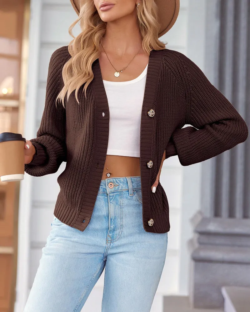 Zeagoo Women's 2023 Fall Chunky Knit Cardigans Open Front Long Sleeve V Neck Button Loose Cardigan Sweaters