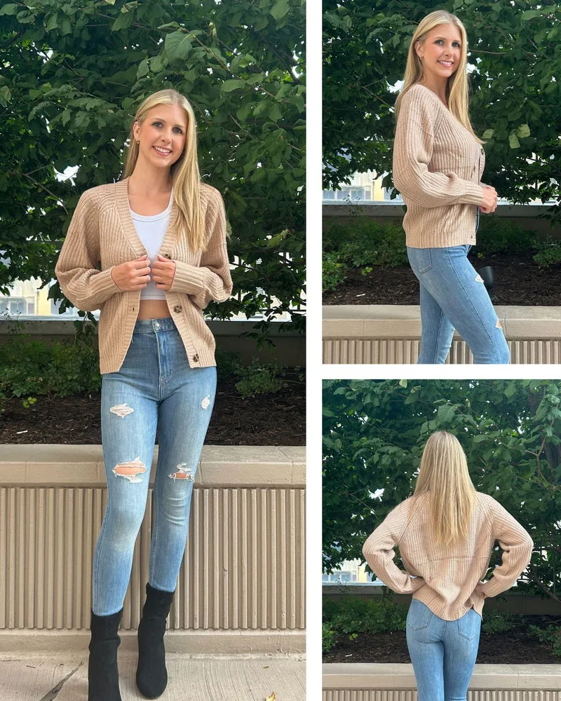 Zeagoo Women's 2023 Fall Chunky Knit Cardigans Open Front Long Sleeve V Neck Button Loose Cardigan Sweaters