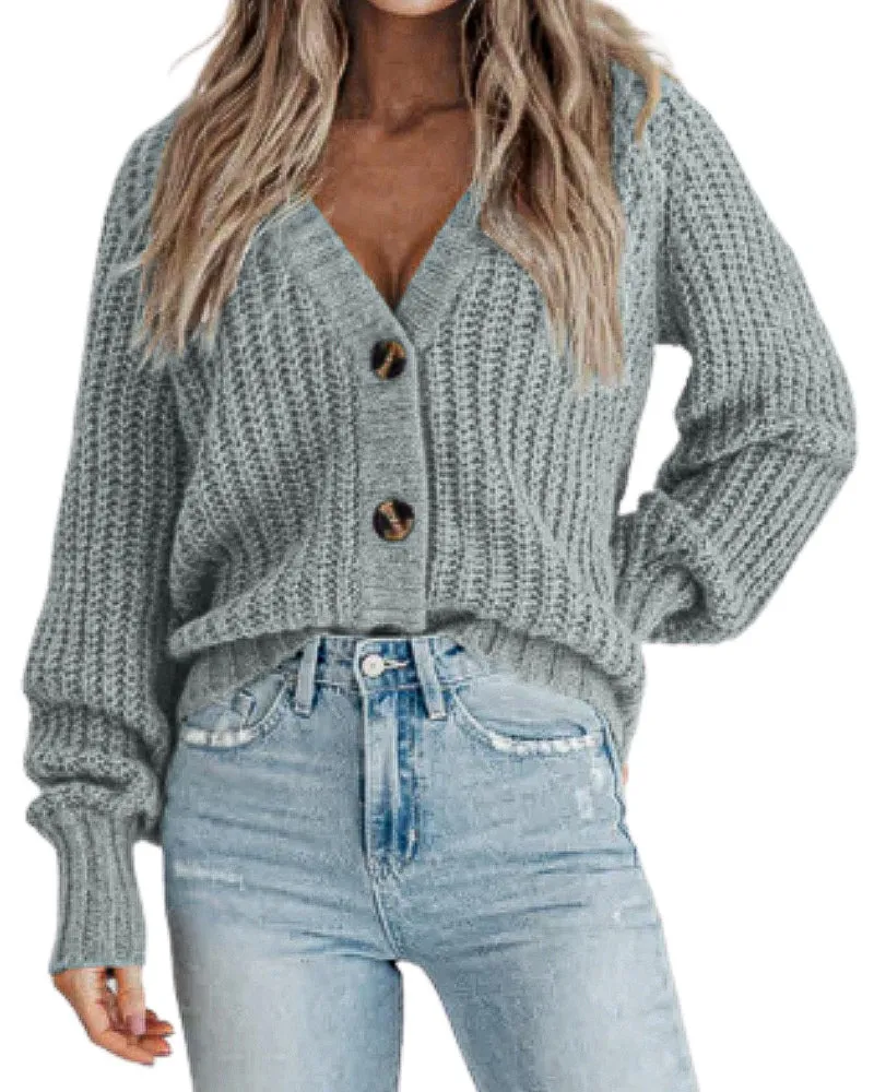 Zeagoo Women's 2023 Fall Chunky Knit Cardigans Open Front Long Sleeve V Neck Button Loose Cardigan Sweaters