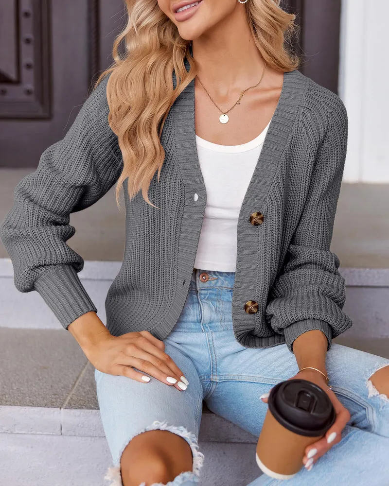 Zeagoo Women's 2023 Fall Chunky Knit Cardigans Open Front Long Sleeve V Neck Button Loose Cardigan Sweaters