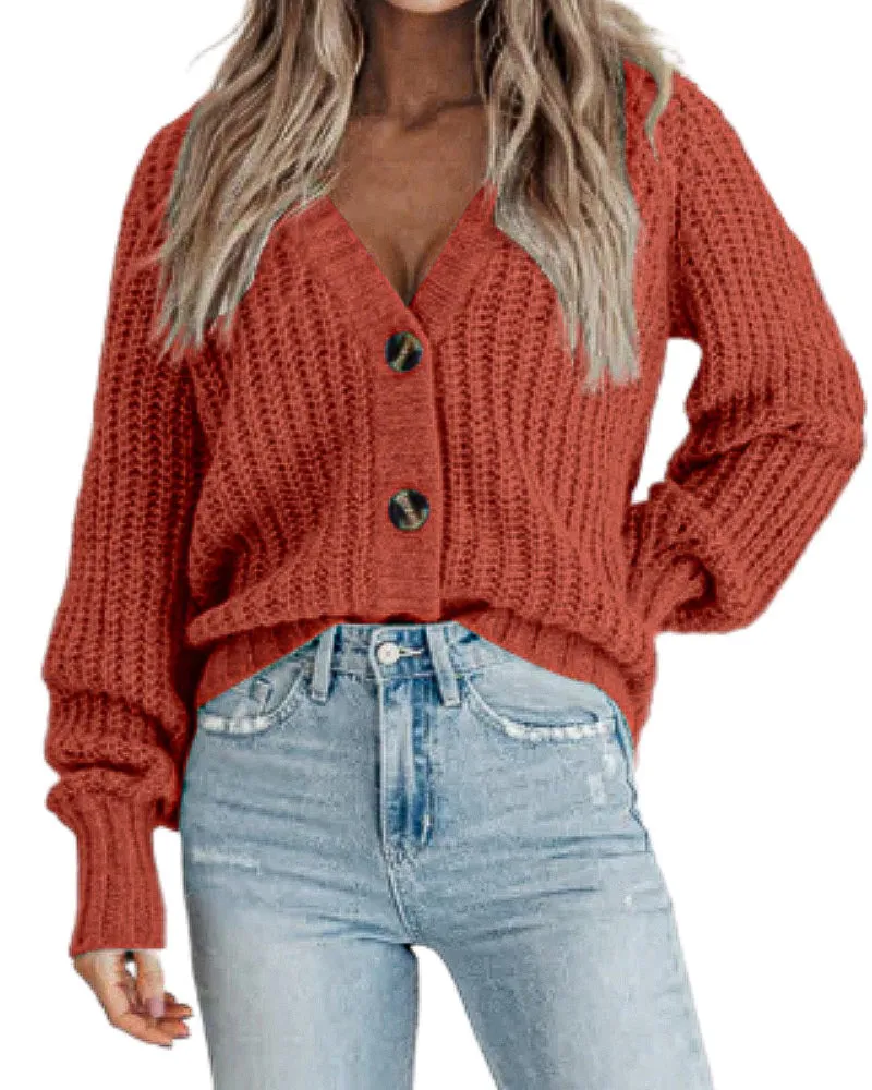 Zeagoo Women's 2023 Fall Chunky Knit Cardigans Open Front Long Sleeve V Neck Button Loose Cardigan Sweaters