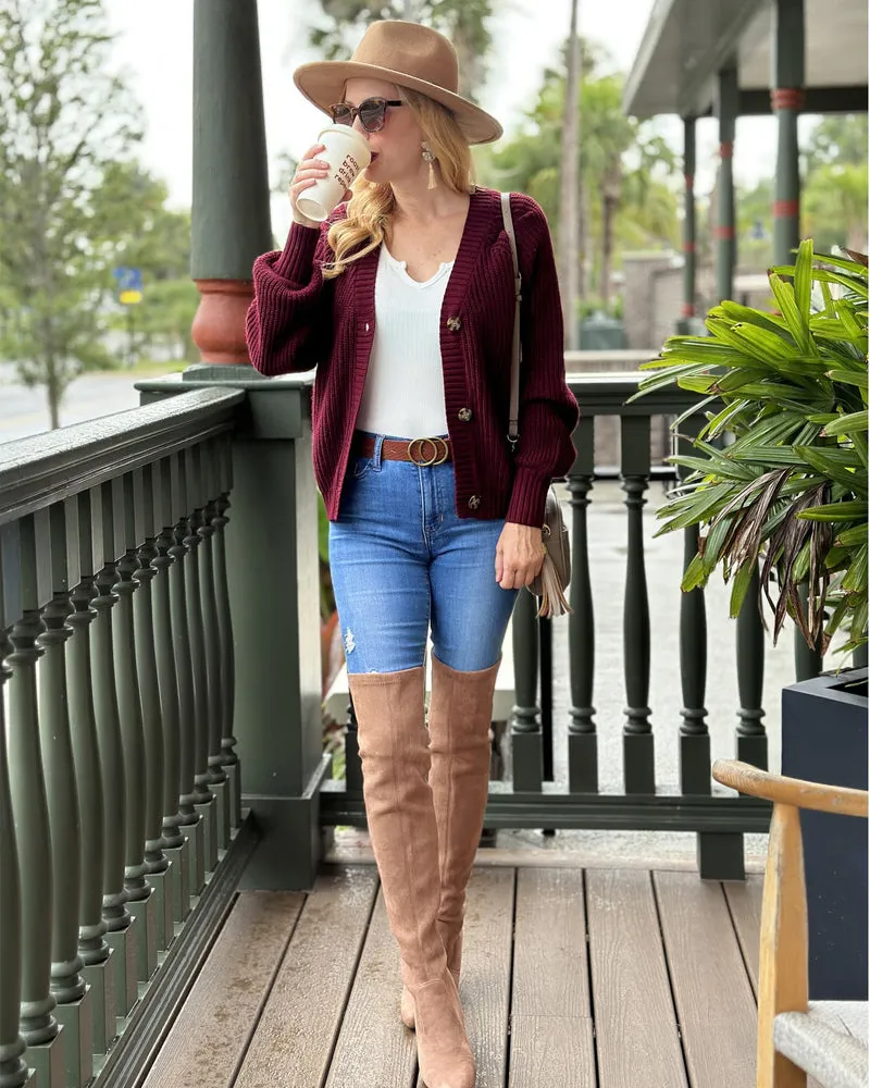 Zeagoo Women's 2023 Fall Chunky Knit Cardigans Open Front Long Sleeve V Neck Button Loose Cardigan Sweaters