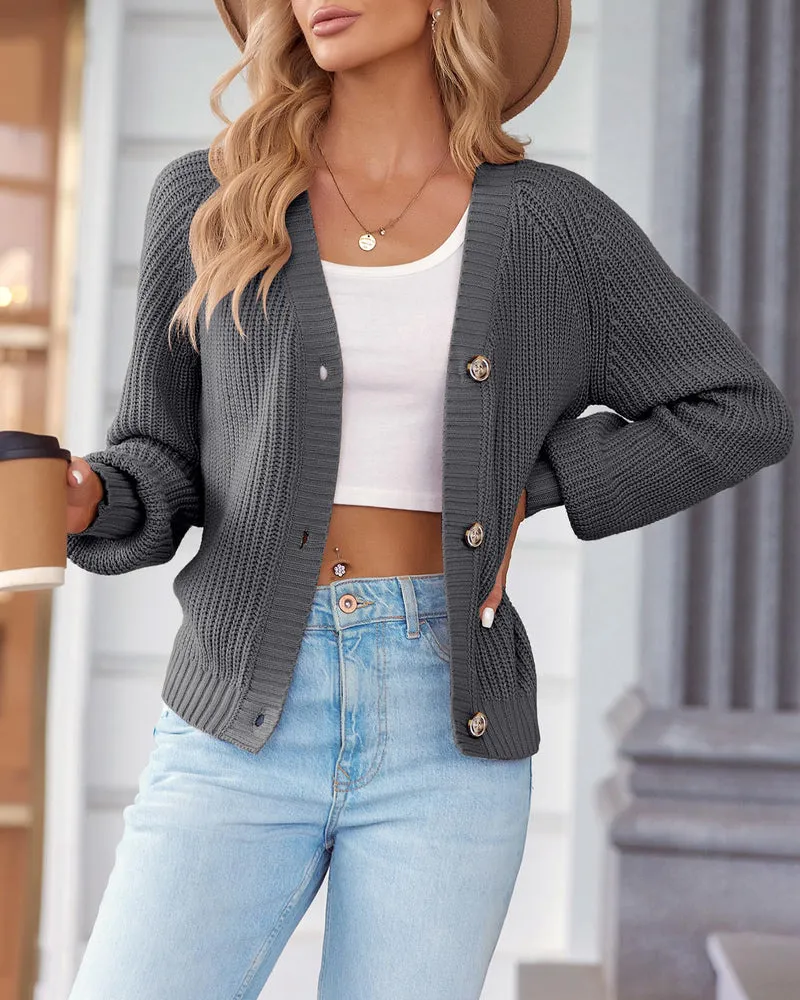 Zeagoo Women's 2023 Fall Chunky Knit Cardigans Open Front Long Sleeve V Neck Button Loose Cardigan Sweaters