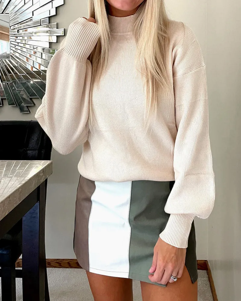 Zeagoo Women's 2023 Fall Fashion Turtleneck Sweaters Long Sleeve Lantern Ribbed Knit Chunky Loose Pullover Jumper Tops